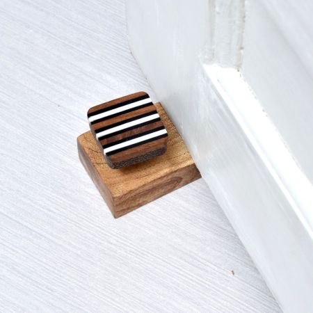 Modern White & Brown Handmade Wooden Door Stopper
